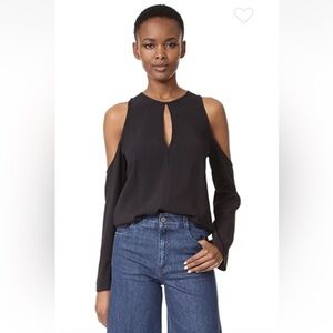 NWT Theory | Women’s Black Rosina Crepe Cold-Shoulder Keyhole Blouse Size S